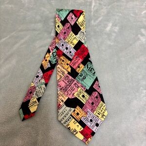 Vintage Nicole Miller 100% Silk Tie NYC Concert Tickets Stubs 1990s